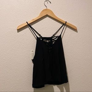 Cropped lace front shirt